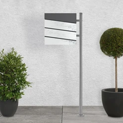 Standbriefkasten mit Zeitungsfach 37x37x11 cm Anthrazit/Weiß-Marmoroptik aus Stahl ML-Design