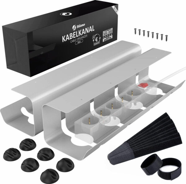 Stilemo Cable Tray Desk 2 Piece - Kabelhalter 43 CM - Kabelorganisator 5 KG Tragfähigkeit - Grau Wohnen & Kochen