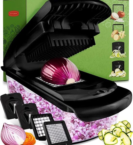 Stosh Mandoline - Gemüseschneider - Zwiebelschneider - Spiralschneider - 4 Stück - Schwarz - BPA frei Wohnen & Kochen