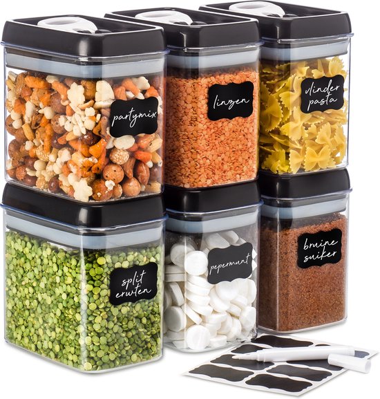 Stosh- Vorratsgläser - Vorratsdosen - 6 Stück - 1.5L - BPA frei - Kunststoff - schwarz Wohnen & Kochen