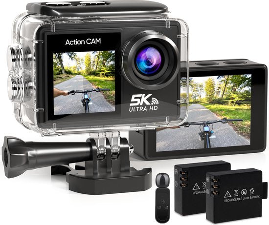 Strex - Action Cam - 5K - 50MP - 60FPS - 30M Wasserdicht - WiFi - Touchscreen - inkl. Zubehör - Schwarz Elektronik