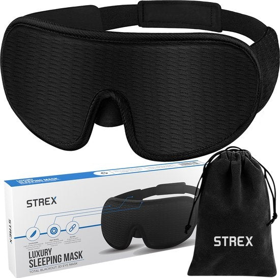 Strex Luxus Schlafmaske - 3D Ergonomisch - 100% Verdunkelung - Memory Schaumstoff - Schlafmaske - Augenmaske Schön & Gesund