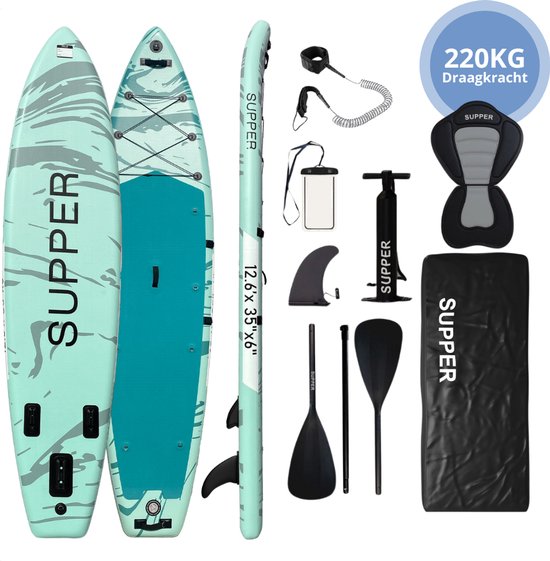 Supper - Sup Board XL - Max 220KG - Aufblasbar - 381 x 81 cm - Türkis Hobby & Sport
