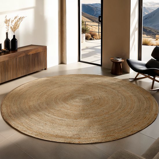 tectake - Handgewebter Teppich - Strapazierfähiger und pflegeleichter Teppich - Rund - Jute natur - Erhältlich in verschiedenen Größen - Natur - Ø 200 cm Wohnen & Kochen