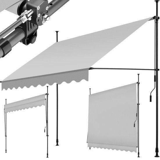 tectake - Klemmmarkise - Sonnenschirm - Markise - Verstellbar - Klemmmarkise - Sonnenschirm Balkon - 250 x 180 cm - hellgrau - Markise - 404961 Haus & Garten