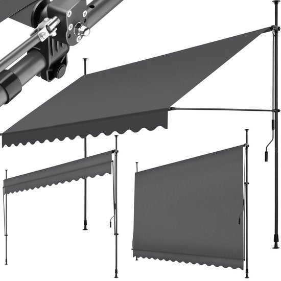 tectake - Klemmmarkise - Sonnenschirm - Markise - Verstellbar - Klemmmarkise - Sonnenschirm Balkon - 350 x 180 cm - schwarz grau - Markise - 404968 Haus & Garten