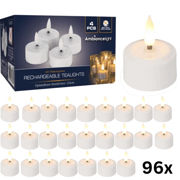Teelichter LED Box 96 Stück Wiederaufladbar - Ã˜4cm *Erweiterungsset OHNE Ladegerät* Weihnachten
