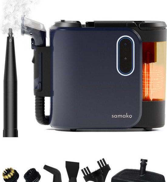 Teppichreiniger PowerClean Pro 1800W - Dampfreiniger und Fleckenreiniger - 8 Aufsätze - 100° Dampf - Sofareiniger - Möbelreiniger - Handdampfer - Matratzenreiniger - Samako Wohnen & Kochen