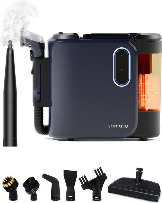 Teppichreiniger PowerClean Pro 1800W - Dampfreiniger und Fleckenreiniger - 8 Aufsätze - 100° Dampf - Sofareiniger - Möbelreiniger - Handdampfer - Matratzenreiniger - Samako Wohnen & Kochen