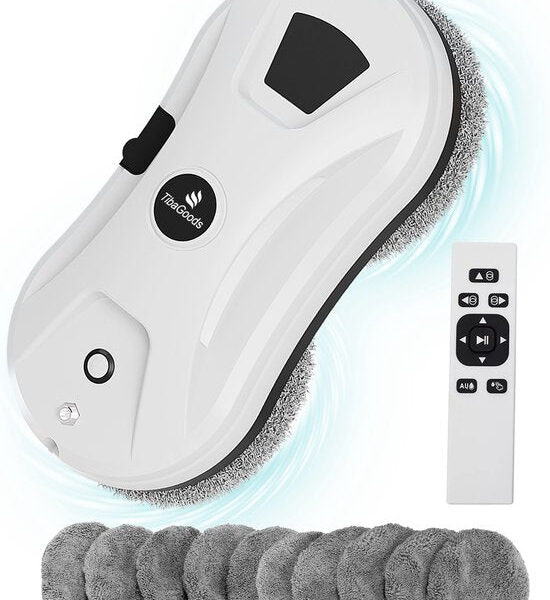 TibaGoods Fensterreinigungsroboter - Fensterwascher - Roboter - Wischroboter - Anti-Fall-Seil - Intelligenter Wassersprüher - Starke Saugkraft - Mit Fernbedienung - Inkl. 10 Mikrofasertücher Wohnen & Kochen