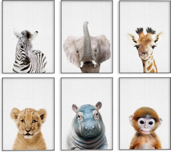 Tiere Kinderzimmer Poster - 6 Poster - 21x30 cm - Stabiles Papier - Safari Wohnen & Kochen