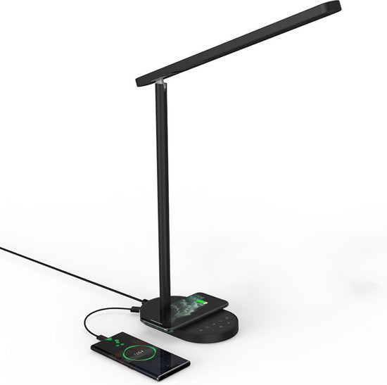 TIKKENS Schreibtischlampe LED Dimmbar - Kabelloses Ladegerät & USB-Laden - Kabelloses Ladegerät - Weiß Wohnen & Kochen