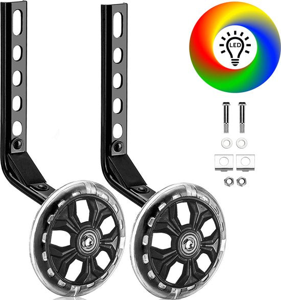 TIKKENS® Seitenräder - 12-20 Zoll - LED-Lichter - Seitenräder für Kinderfahrräder - Schwarz - 12 Zoll/14 Zoll/16 Zoll/18 Zoll/20 Zoll - Seitenräder - Kinderfahrradzubehör Auto & Fahrrad