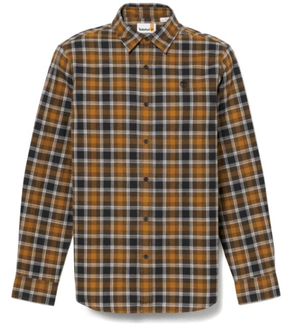 Timberland Braunes Langarmhemd aus Baumwolle - Klassisches Tartan-Design - Regular Fit - Größe L Kleidung