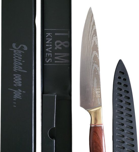 T&M Knives Chef's Knife Krystofs 20cm Klinge - Schönes japanisches Küchenmesser aus hartem Stahl - Ergonomischer Griff - Inklusive Geschenkbox Wohnen & Kochen