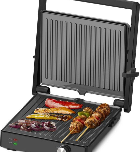 Tomado TGC4002B - Großer Kontaktgrill - Tischgrill - Grillfläche: 28 x 23 cm - Einstellbare Temperatur - Toastvorrichtung - PFAS frei - 2000 W Wohnen & Kochen