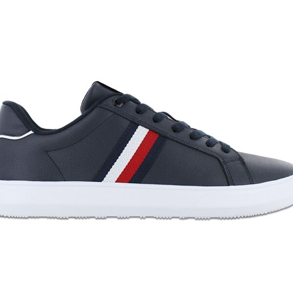 Tommy Hilfiger Corporate Leather Cup Stripes - Herren Schuhe Blau FM0FM04732DW5 Sneaker