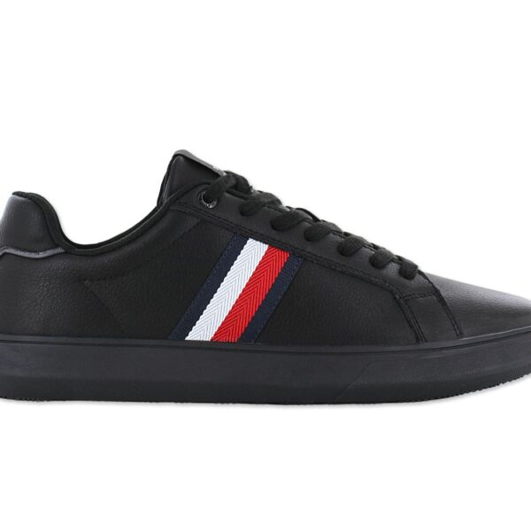 Tommy Hilfiger Corporate Leather Cup Stripes - Herren Schuhe Schwarz FM0FM04732BDS Sneaker