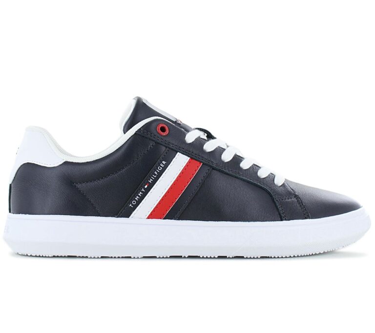Tommy Hilfiger Essential Leather Cupsole - Herren Sneakers Schuhe Leder Dunkelblau FM0FM04921-DW5