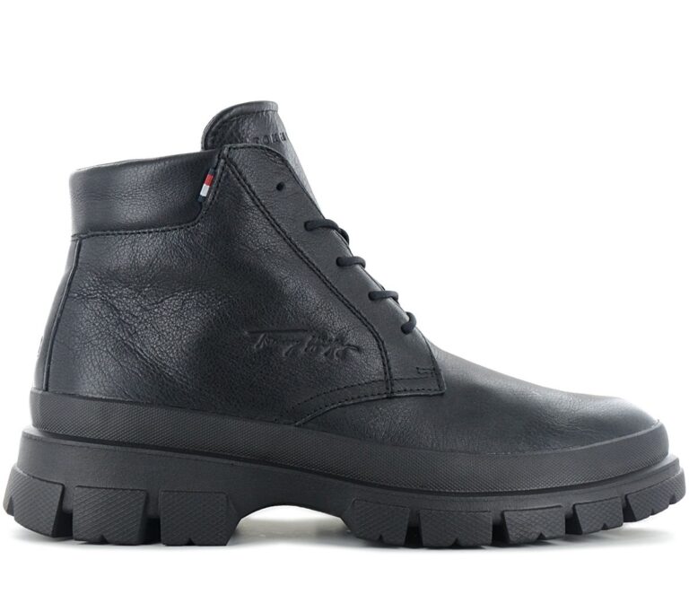 Tommy Hilfiger Warm Chunky Leather Hybrid Boot - Herren Stiefel Leder Schwarz FM0FM03799-BDS