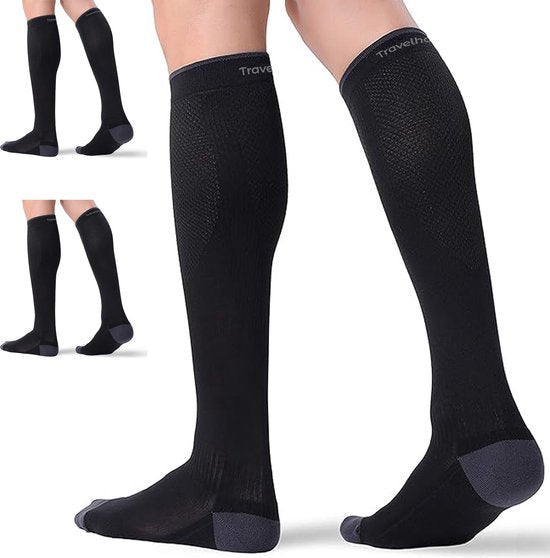 Travelhawk Compression Socks Black - 3 Stück - Laufsocken - Premium Compression Socks - Laufsocken - Feuchtigkeitstransport - Skisocken - Verletzungen & Muskelkater vorbeugen - L/XL Hobby & Sport