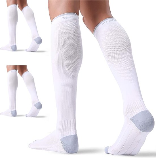 Travelhawk Compression Socks White - 3 Stück - Laufsocken - Premium-Kompressionssocken - Laufsocken - Feuchtigkeitstransport - Skisocken - Vorbeugung von Verletzungen & Muskelkater - S/M Hobby & Sport