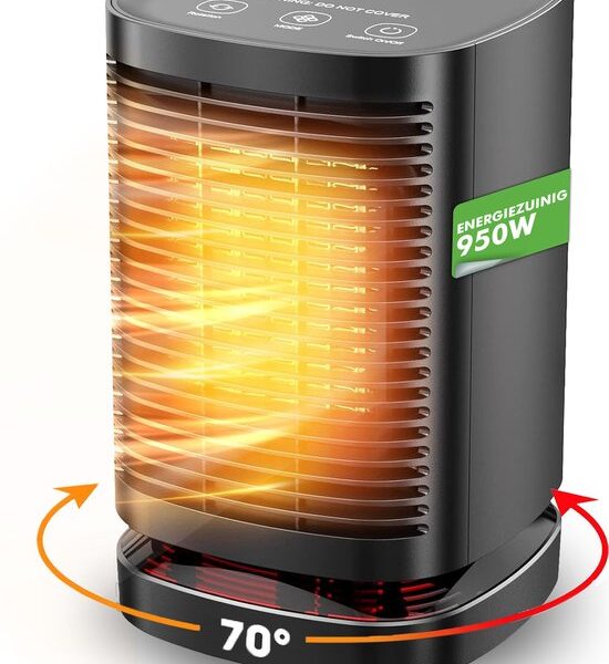 Travelhawk Elektroheizgerät - Keramikheizgerät - 3 Stufen - 950W Heizgerät - Elektroheizgerät mit LED-Anzeige - Rotierend - Schwarz Wohnen & Kochen