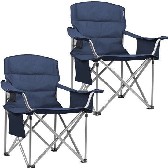 TRVLMORE Campingstühle - Zusammenklappbar - 2 Stück - XL - Klappstühle - 150 kg Belastbarkeit - Getränkehalter - Kühlfach - Seitentasche - Klappstuhl - Blau Hobby & Sport