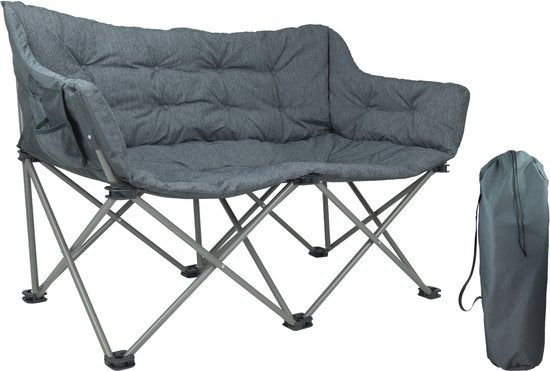 TRVLMORE Campingstuhl - 2 Personen - Zusammenklappbar - Inkl. Tragetasche - Campingstuhl - 240 kg Belastbarkeit - Grau Hobby & Sport