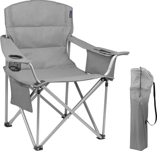 TRVLMORE Campingstuhl - klappbar - XL - Komfortabler Klappstuhl - 150 kg Belastbarkeit - Getränkehalter - Kühlfach - Angelstuhl - Schwarz Hobby & Sport