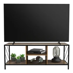 TV-Lowboard 120x40 cm mit Eiche-Rustikal Dekor und Stahlgestell in Schwarz TV Schrank mit 4 Fächern ML-Design 4195