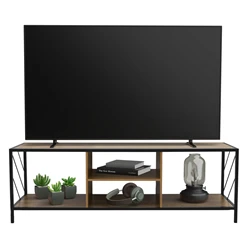 TV-Lowboard 140x40 cm mit Eiche-Rustikal Dekor und Stahlgestell in Schwarz TV Schrank mit 4 Fächern ML-Design 4195