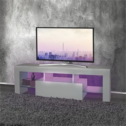 TV Lowboard mit LED-Beleuchtung 130x49x45 cm Weiß inkl. Glasregal ML-Design 1602