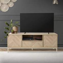 TV-Schrank 120 cm aus Holz mit Fischgrätenmuster Lowboard Fernsehtisch Eichen-Optik ML-Design 462