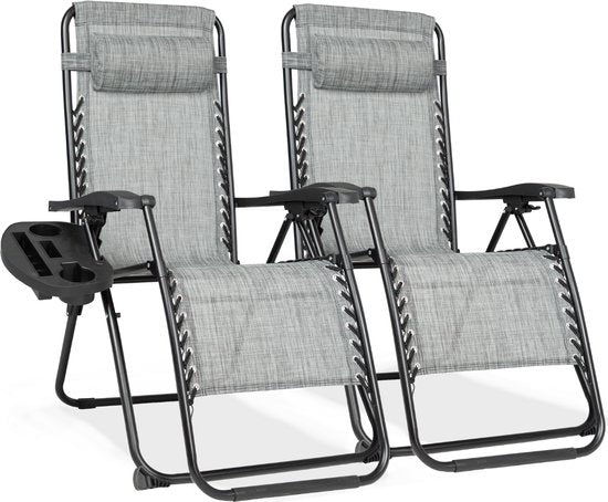 Vaive Luxury Garden Chairs Duoset - Verstellbarer Gartenstuhl und Liege - 30°-90° verstellbar - Garten - Metall - Grau Haus & Garten