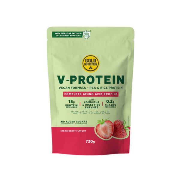 Veganes Protein GoldNutrition V-Protein Kombucha Erdbeere 720g Sporternährung