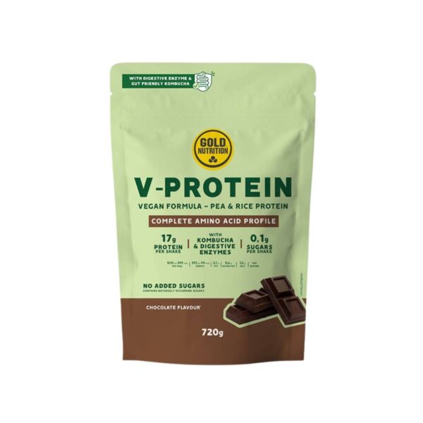 Veganes Protein GoldNutrition V-Protein Kombucha Schokolade 720g Sporternährung