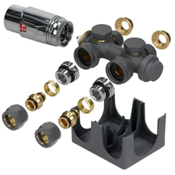 Ventil Armaturen Set Multiblock Anthrazit Universal inkl. Thermostatkopf LuxeBath 1897