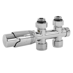 Ventil Armaturen Set Multiblock Chrome Durchgangsform inkl. Thermostatkopf LuxeBath 1897