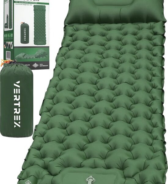 Vertrex Inflate-X1 Schlafmatte mit eingebauter Pumpe - Luftbett - 1 Person - Moosgrün Hobby & Sport