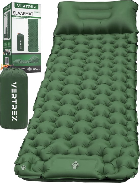 Vertrex Inflate-X1 Schlafmatte mit eingebauter Pumpe - Luftbett - 1 Person - Moosgrün Hobby & Sport