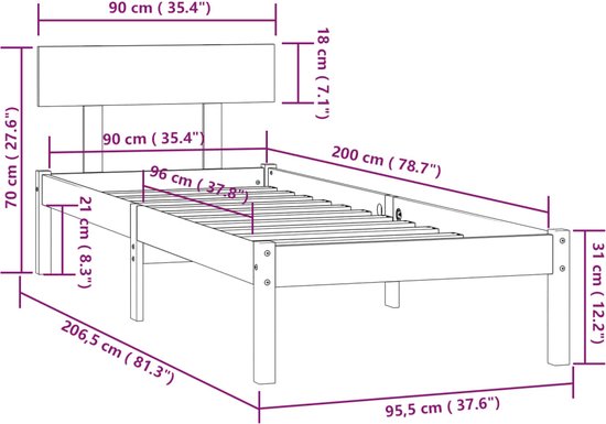 vidaXL - Bettrahmen - massiv - Kiefernholz - honigbraun - 90x200 - cm Wohnen & Kochen