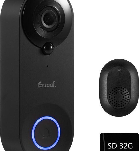 Video-Türklingel mit Kamera - inkl. Gong & 32GB SD - drahtlos - intelligente Türklingel - kostenlose App - Schwarz - Saaf ALL-VD Haus & Garten