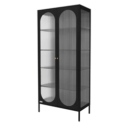 Vitrinenschrank doppeltürig 80x175x40 cm Vitrine mit 4 Einlegeböden Schwarz aus Stahl ML-Design 4195