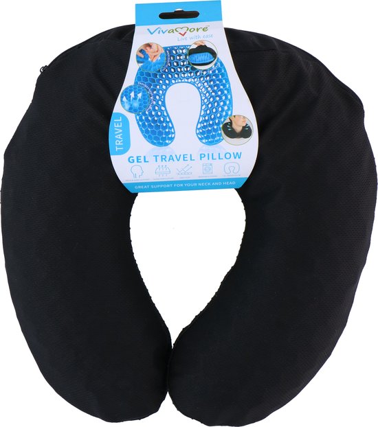 Vivamore Travel Pillow - Nackenkissen Flugzeug - Reisekissen mit kühlendem Gel - Schwarz Hobby & Sport
