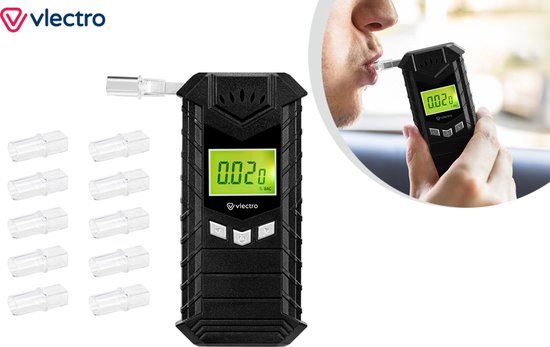 Vlectro Alkoholtester - Digitaler Atemalkoholtester - USB wiederaufladbar - Mundstücke enthalten - Kompaktes Design Schön & Gesund