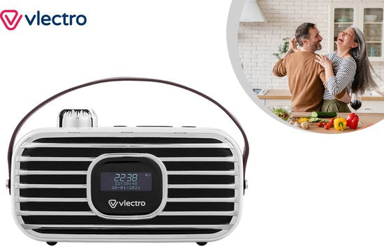 Vlectro Retro DAB+ Radio mit Bluetooth - Kompaktes Design - 12h Akkulaufzeit - Wecker inklusive Elektronik