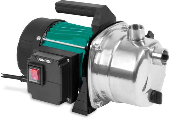 VONROC Bewässerungspumpe / Wasserpumpe 1000W - 3500l/h - Edelstahl-Pumpengehäuse - Für die Bewässerung von Garten/ Rasen Haus & Garten