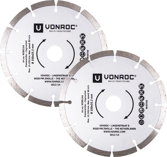 VONROC Diamanttrennscheiben - Ø150MM - universal - 2 Stück - Stein & harte Materialien Werkzeuge