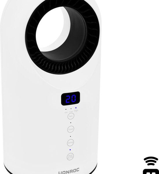 VONROC - Elektrische Heizung - Heizlüfter - 1000W/1500W - ohne Lamellen - Keramik - 3 Stufen - Inkl. Fernbedienung - Swing-Funktion - Thermostat und Timer - 15m2 - weiß Wohnen & Kochen